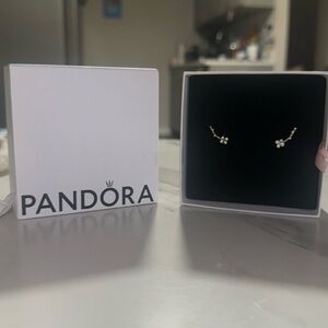 Pandora Silver Draped Four Petal Flower Stud CZ Earrings